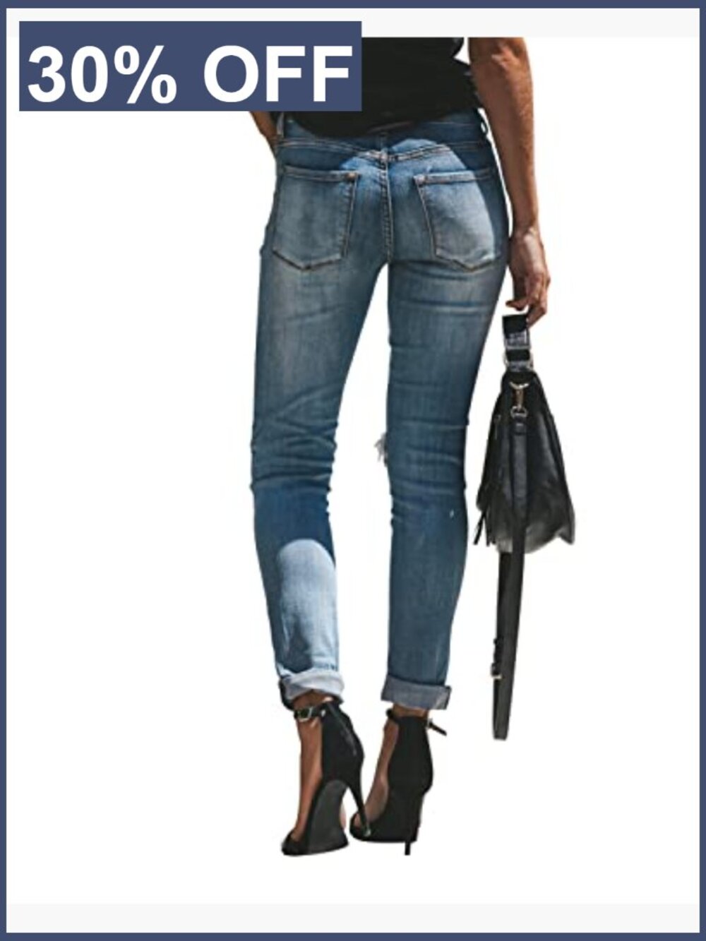 Ripped Mid Waisted Boyfriend Jeans Loose Fit Distressed Stretchy Denim Pants - Picture 4 of 6